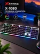 Повнорозмірна мембранна клавіатура провідна XSTRIKE X-1080 RGB USB із трьохмовною розкладкою UA/EN/RU та РГБ підсвічуванням та ніжками підключення USB-A 104 клавіші Чорний з сірим - зображення 1