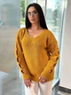 Подовжений вʼязаний жіночий светр VERONIKA, колір Гірчичний розмір One Size - изображение 6