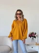 Жіночий вʼязаний тонкий ажурний джемпер ALINA, колір Гірчичний розмір One Size - зображення 3