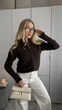 Кофта женская однотонная коричневая зип классическая Oversize (405282) - изображение 7