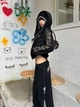 Женское укороченное худи с капюшоном Gothic Letters, черное с золотым принтом, M - изображение 9