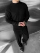 Мужской зимний свитер вязка теплый без воротника свободный мягкий однотонный L Черный - изображение 7