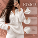 Женский костюм-двойка белый 42–46, кофта на молнии-полузамке + свободные брюки, ангора рубчик с начесом - изображение 3