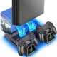 Многофункциональная подставка для ps4 док-станция охлаждающая Dobe с зарядкой для 2 геймпадов PlayStation 4 PRO SLIM и держателем для дисков - изображение 2