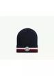 Шапка Moncler трикотажная унисекс тёмно-синяя с отворотом и трёхцветными полосами HAT-MON-001-BLU - изображение 1