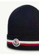 Шапка Moncler трикотажная унисекс тёмно-синяя с отворотом и трёхцветными полосами HAT-MON-001-BLU - изображение 3
