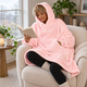 Теплий плед з рукавами Huggle Hoodie, плюшеве худі-плед оверсайз з капюшоном для дому та відпочинку, вільний крій One Size, рожевий - зображення 8
