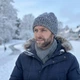 Теплая мужская шапка с отворотом "Vili", шапка ручной работы от PRIGRIZ, бело-синяя, 50-58 - изображение 1
