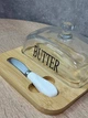 Масленка бамбуковая со стеклянной крышкой и ножом для масла с надписью "BUTTER" - изображение 4