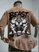 Мужская футболка оверсайз XL с принтом BEAST, хлопковая футболка с рисунком монстра и штангой - изображение 4