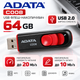 Флеш-накопитель ADATA C008 64GB USB 2.0 слайдер Черный с красным (AC008-64G-RKD) - изображение 2