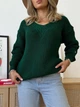 Жіночий теплий в’язаний светр вільного крою з V-подібним вирізом та декоративними прорізами на рукавах ELFBERG MOD-5079 44-56 Смарагдовий (2000001153987) - изображение 7