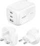 Ładowarka sieciowa Belkin 3-Port GaN Wall Charger 100W + Travel Adapter Kit White (WCH016HQWH) - obraz 1