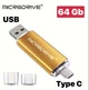 Флешка USB 64 Gb Microdrive 2 в 1 Type-C USB OTG для телефону та комп'ютера Флешка 64 Гб Мікродрайв золота - зображення 1