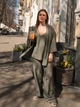 Жіночий костюм у кольорі хакі з віскози (кімоно, майка та брюки) - 46 - зображення 5