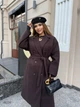 Пальто жіноче утеплене кашемірово вовняне з поясом осінь зима 52-54 коричневий - зображення 2