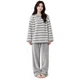 Комплект жіночої піжами Lesko Stripes Сірий 2XL сорочка з довгим рукавом і штанами для дому флісовий - зображення 2