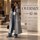Женское кашемировое пальто oversize 42–46 серое, длинное на подкладке с классическим отложным воротником и поясом - изображение 1