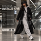 Демисезонное женское пальто 42–46 черное с поясом, длинная oversize-модель из кашемира на подкладке - изображение 2