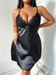Атласний пеньюар чорний з мереживом 3XL - изображение 3
