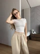 Женские oversize штаны на флисе / Бежевый 42-46 / BASED 0139760 - изображение 2