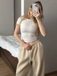 Женские oversize штаны на флисе / Бежевый 42-46 / BASED 0139760 - изображение 4