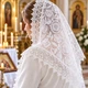 Венчальный платок женский с цветочным кружевом 80×80 см, ажурная накидка на голову для церкви и венчания, светлый айвори (PV-1093) - изображение 2