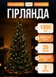 Гирлянда Конский хвост Мишура 1200 LED 20 нитей 2 м с пультом 8 режимов от сети зеленый провод Желтый - изображение 1