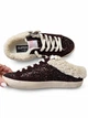 Зимние женские кеды Golden Goose темно-коричневые с блестящим декором из натуральной кожи и замши на шерстяном меху ручного пошива размер 38 - изображение 2