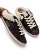 Зимние женские кеды Golden Goose темно-коричневые с блестящим декором из натуральной кожи и замши на шерстяном меху ручного пошива размер 38 - изображение 5
