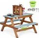 Drewniana kuchnia błotna EcoToys dla dzieci 2w1 ze stołem piknikowym, ławkami, pompą wodną i zlewem (5905817013364) - obraz 1