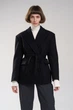 Женское демисезонное пальто-пиджак кашемировое с поясом и подплечниками S-M чёрное - изображение 5