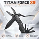 Мультитул TITAN FORCE X9 многофункциональный складной нож с плоскогубцами, отверткой и набором бит, туристический карманный инструмент с чехлом - изображение 1