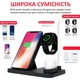 Бездротове Зарядна Док-Станція 4 в 1 Fast Charge для Iphone, Apple Watch, Pencil, AirPods Samsung, Xiaomi, Універсальна Black (ТМ-K010BK) - зображення 2