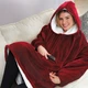 Плед толстовка двухсторонняя халат с капюшоном и рукавами флисовый Huggle Hoodie Blanket 3-в-1 Унисекс Бордовый One Size (D-2019091216) - изображение 1