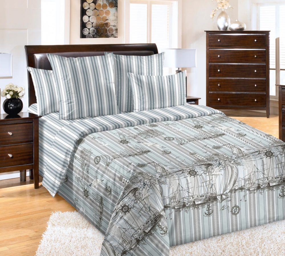 

Комплект постельного белья Komfort-tekstil Акватория, перкаль (Полуторный на резинке)