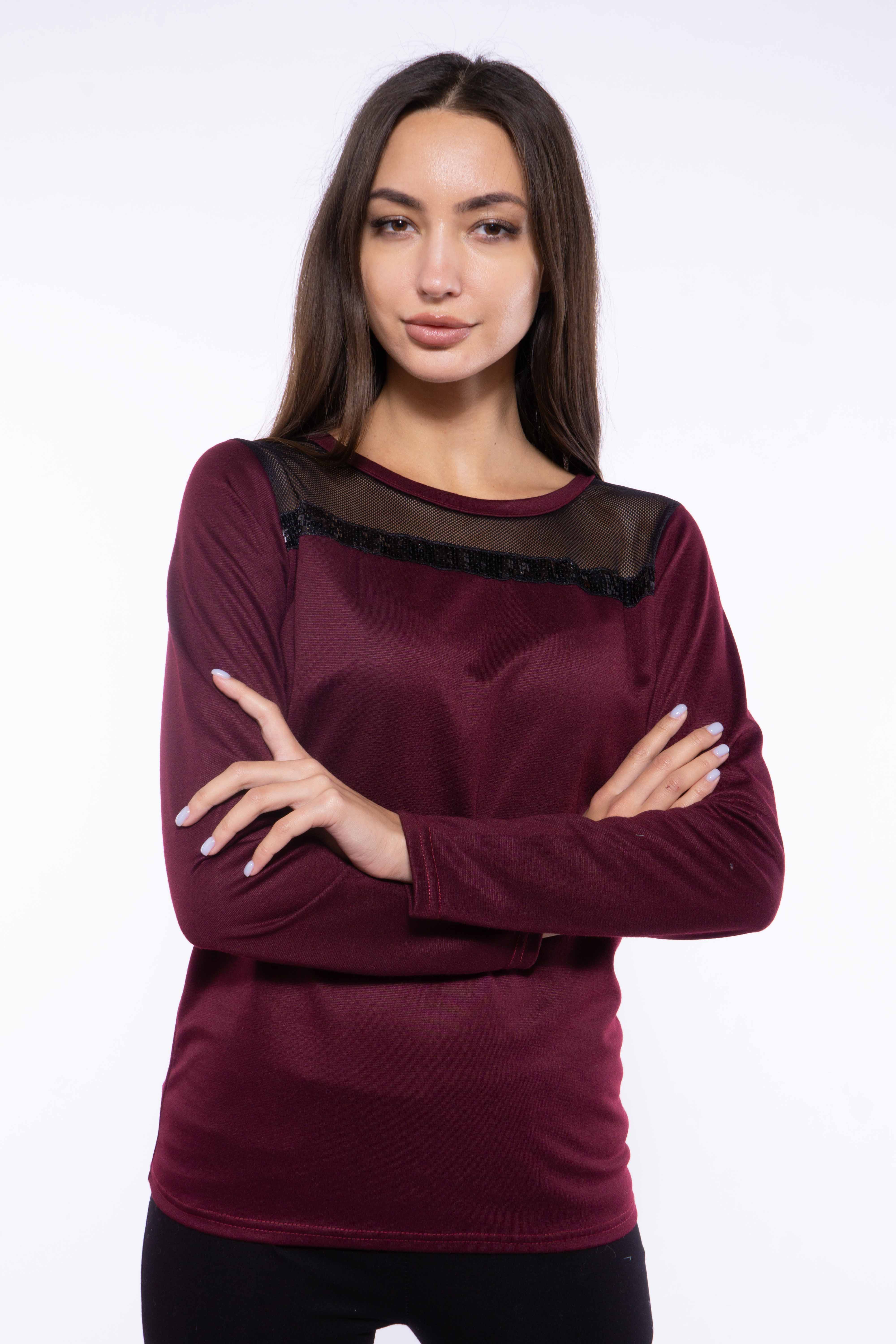 

Джемпер женский с сеткой Time of Style 120PKLD1662 S Бордово-черный