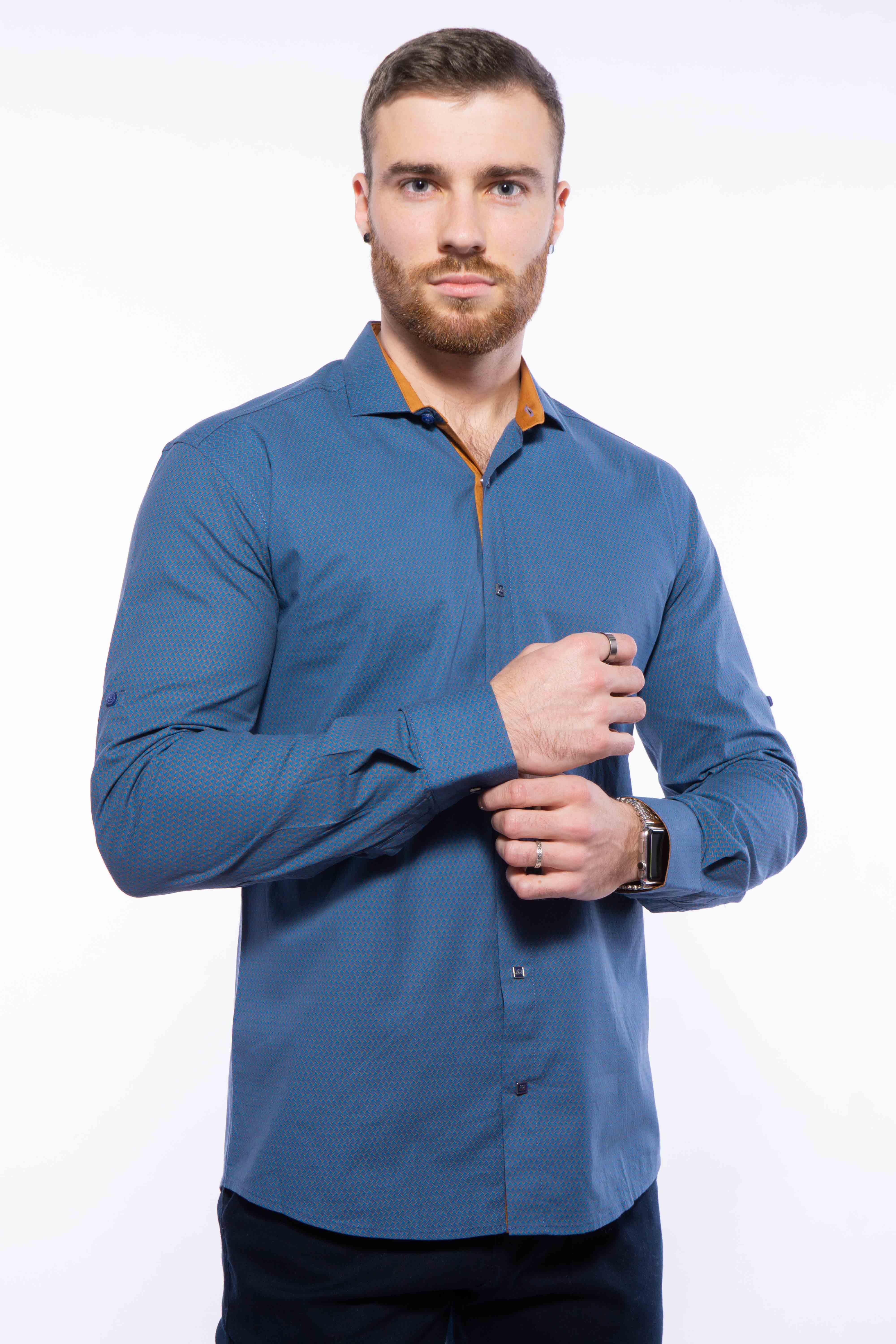 

Рубашка мужская Casual Time of Style 204P1028 L Сизо-горчичный