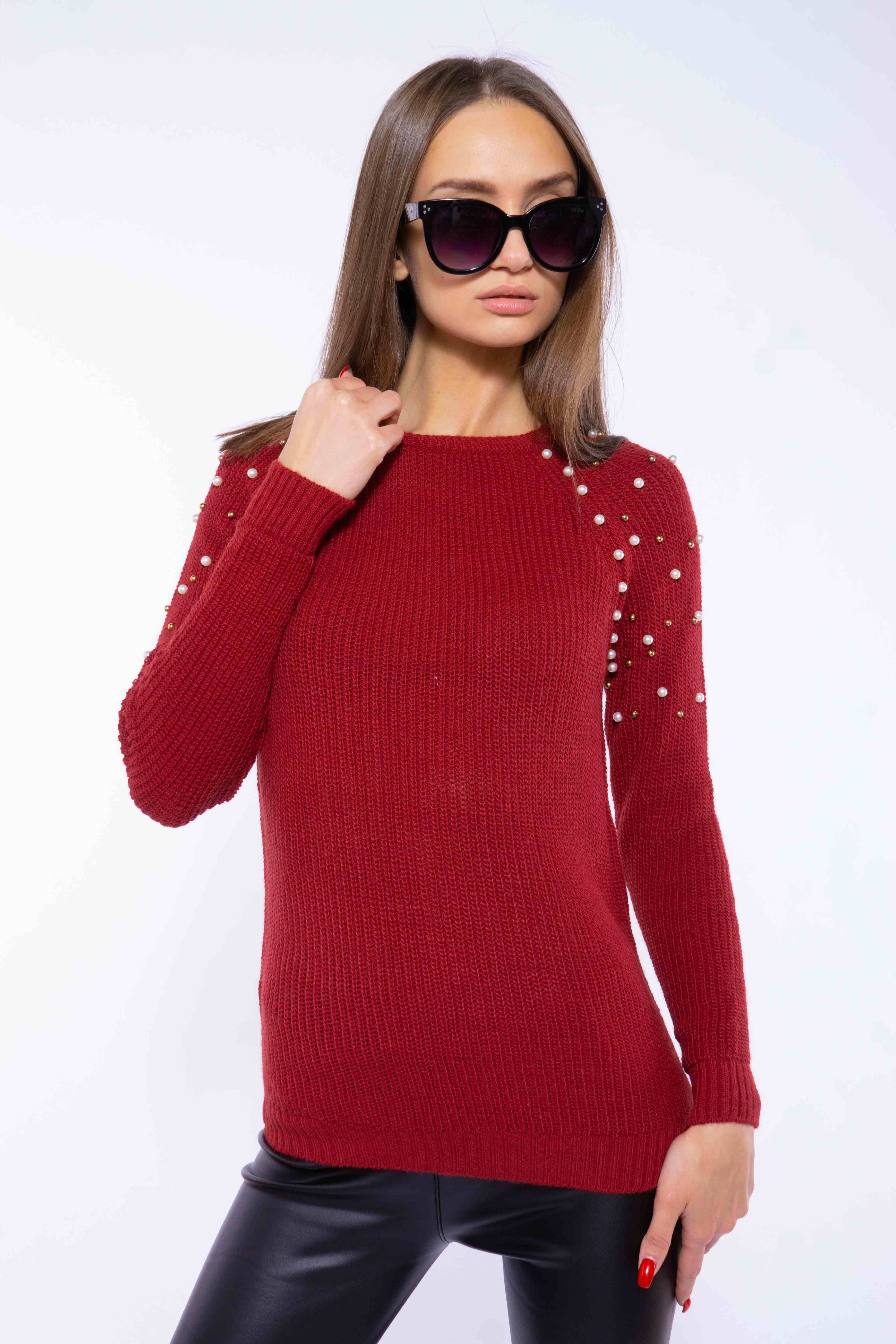 

Свитер женский с бусинами Time of Style 120PVA10066 S-M Бордовый
