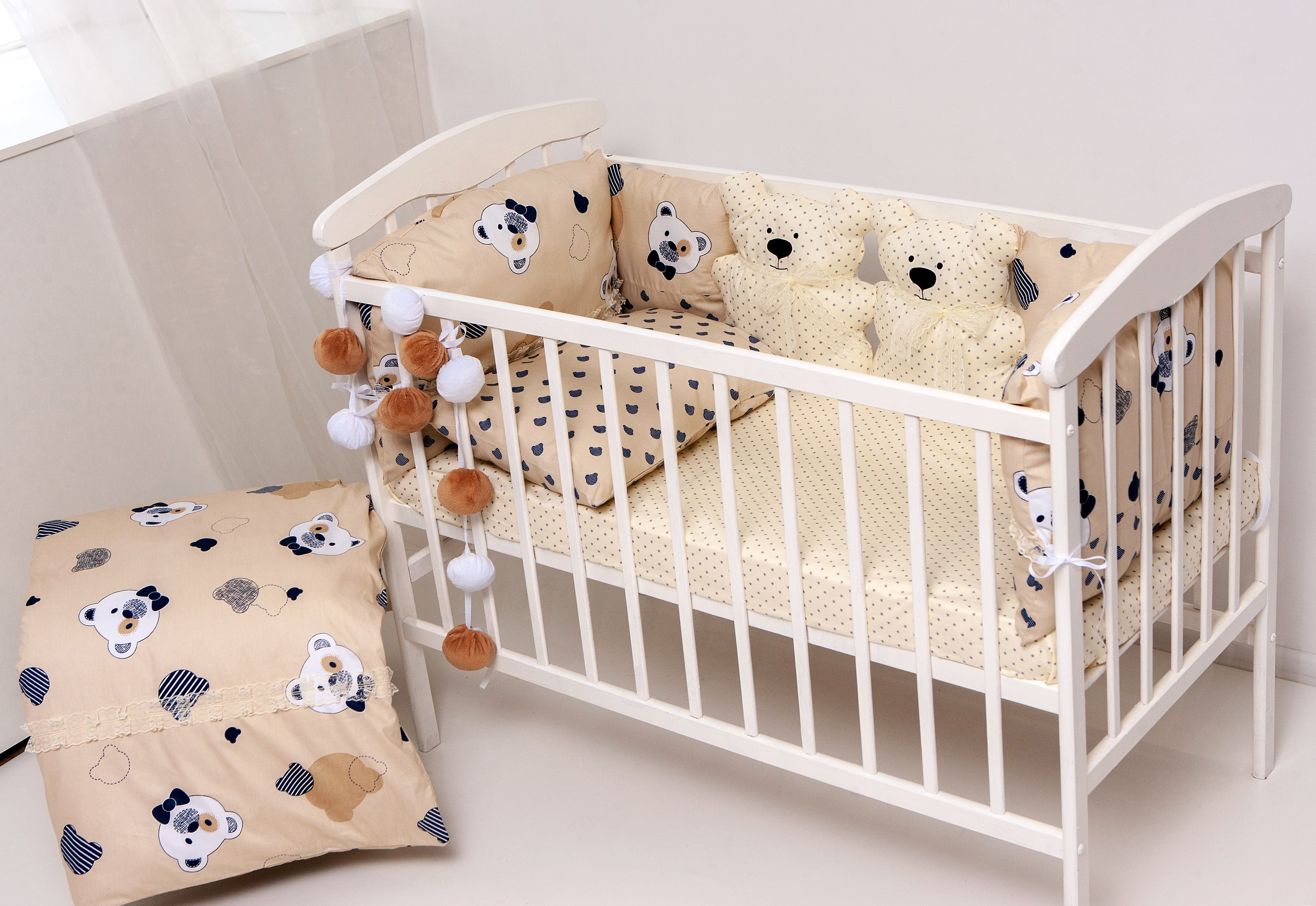 

Полный комплект детского постельного белья в кроватку TeddyBoom Бэйби-Беж 9 в 1