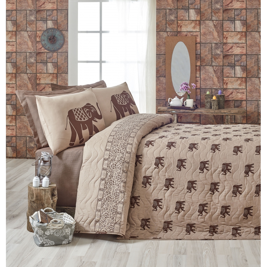 

Покрывало стеганное с наволочками Eponj Home - Fil kahve кофе 200*220