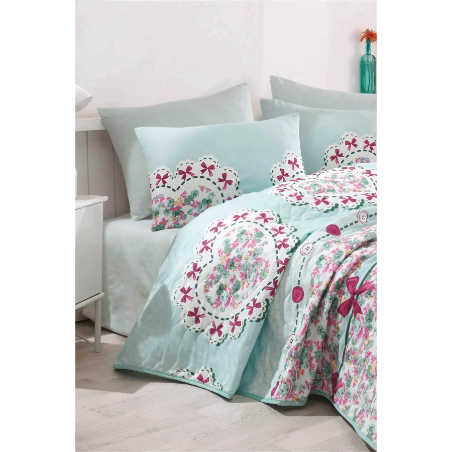 

Покрывало стеганное с наволочками Eponj Home - Lovely mint ментоловый 200*220