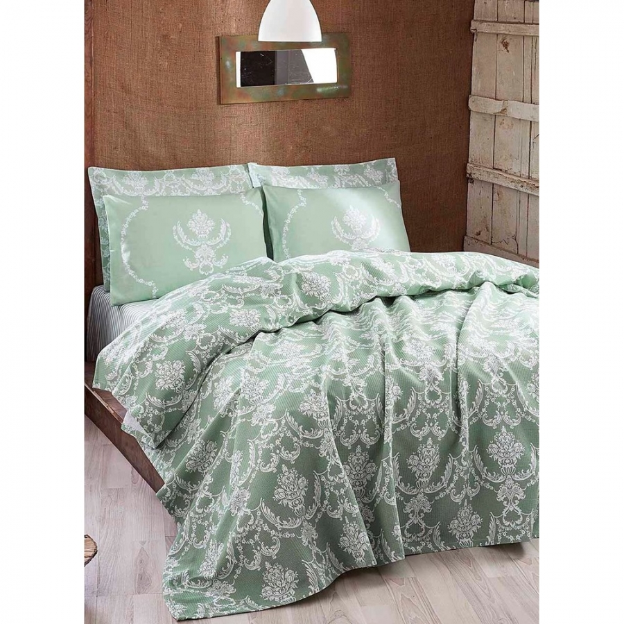 

Покрывало пике Eponj Home - Pure suyesil зеленый вафельное 160*235