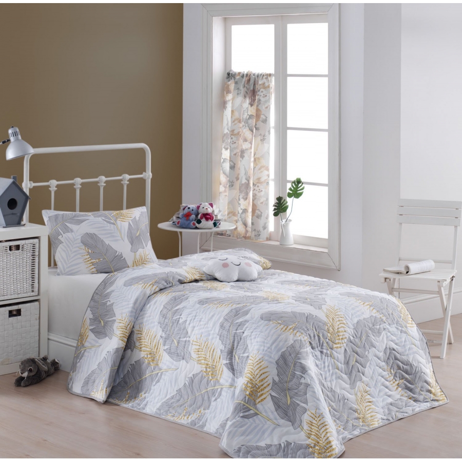 

Покрывало стеганное с наволочкой Eponj Home - Altin Yaprak gri серый 160*220