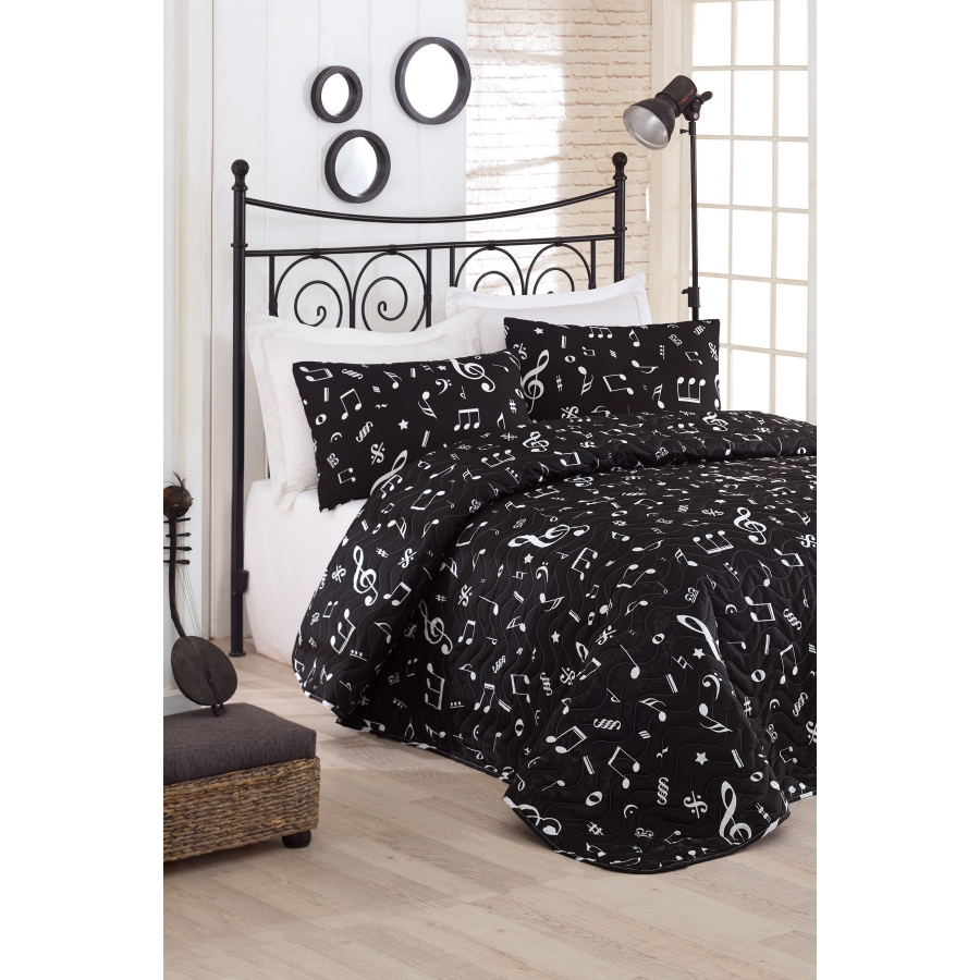 

Покрывало стеганное с наволочкой Eponj Home B&W - Melodi siyah черный 160*220