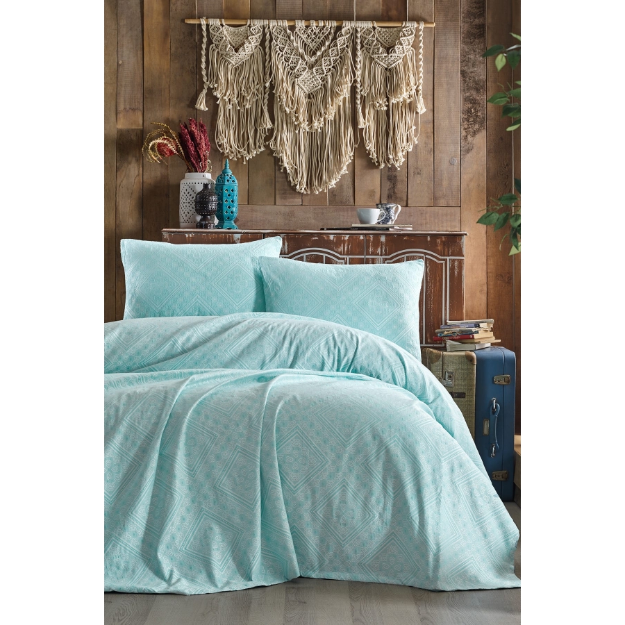 

Покрывало с наволочками Eponj Home пике жаккард - Square mint ментоловый 220*240