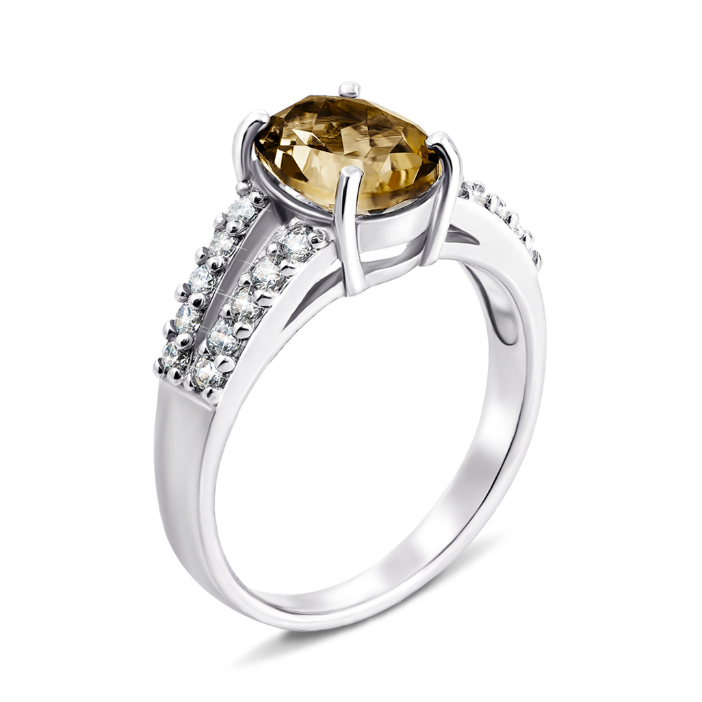 

Серебряное кольцо с раухтопазом и фианитами 000134576 16.5 размера
