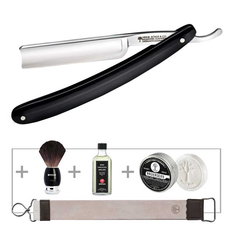 

Набор для бритья Boker Classic Black Spanisch Head (лезвие: 71мм, 5 предметов), черный
