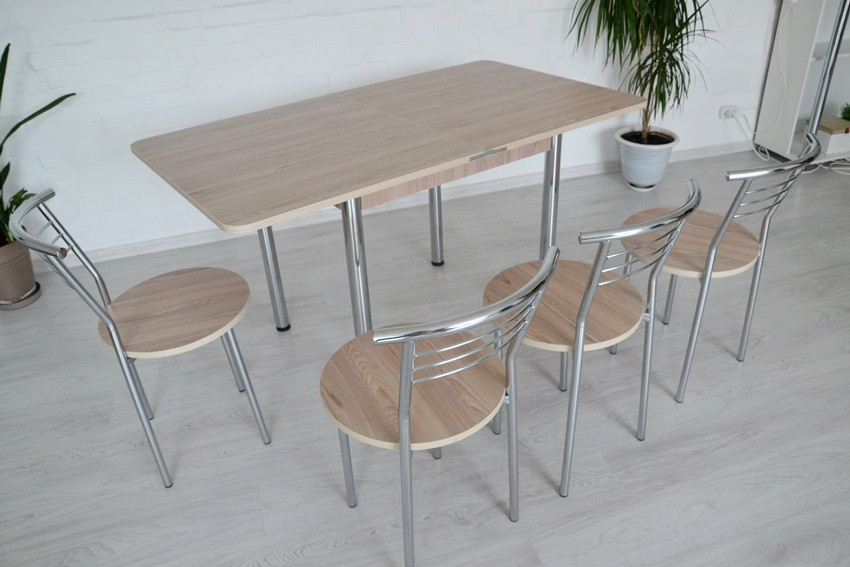 

Раскладной стол Тавол Гранди + 4 стула 80смх70см (140смх80см) ноги металл хром Ясень