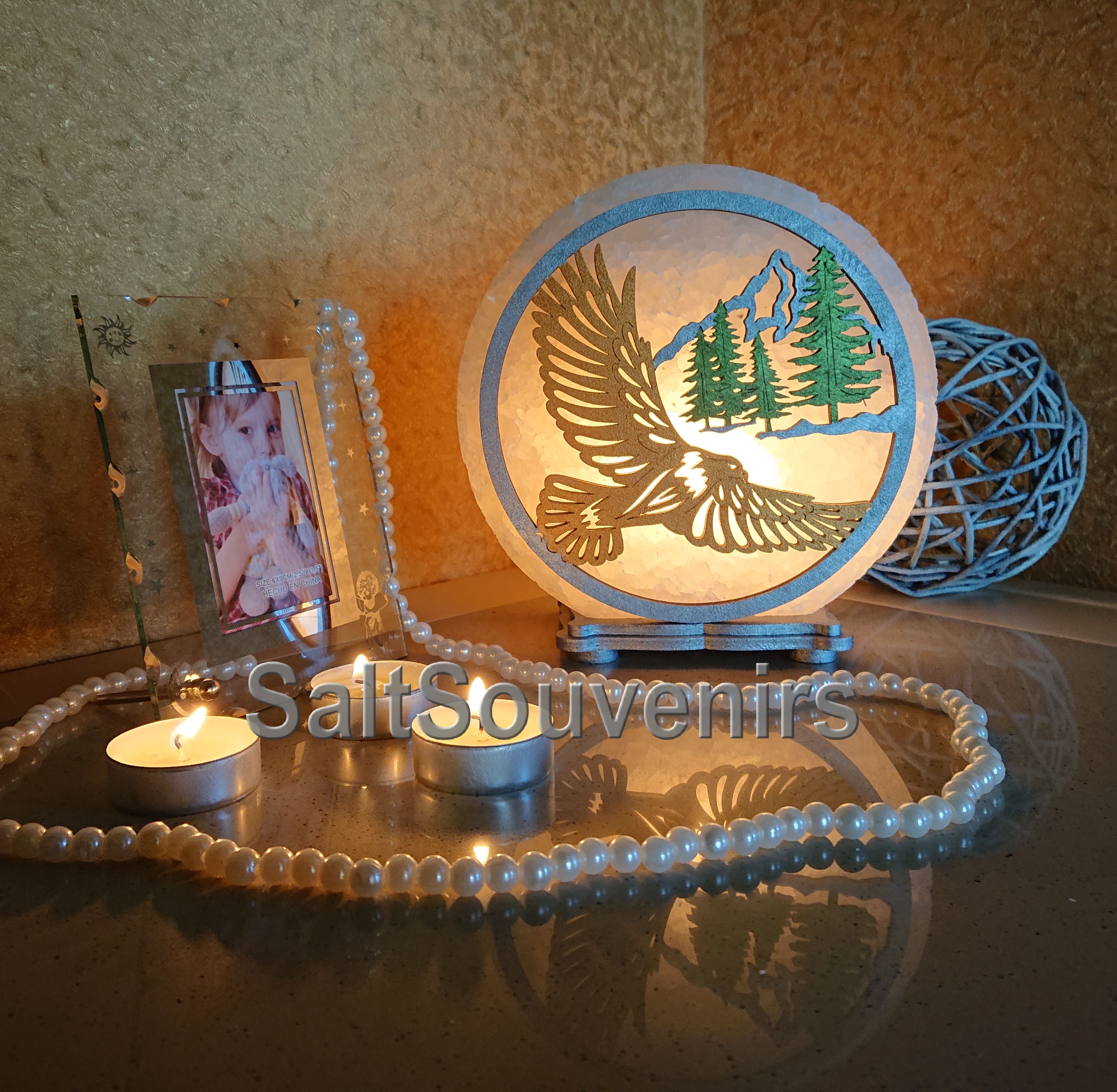 

Соляная лампа EcoDecorLamp круглый Орел и лес цветной